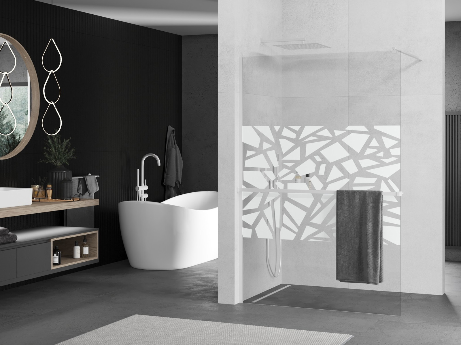 Mexen Kioto+ zuhanyfal polccal Walk-in 120 x 200 cm, fehér minta, fehér - 800-120-121-20-85